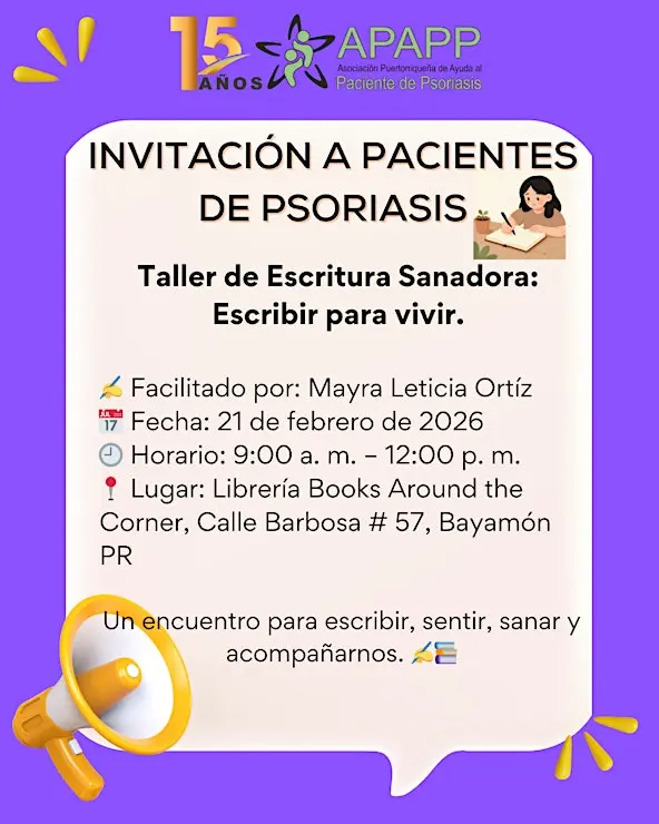 Taller de escritura sanadora abrirá espacio de expresión para pacientes de psoriasis y el público general